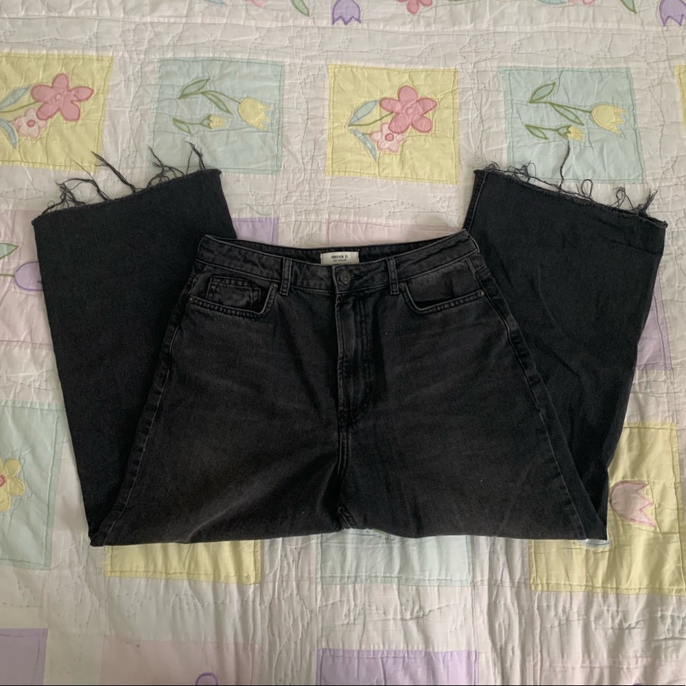 Black wide leg crop jeans